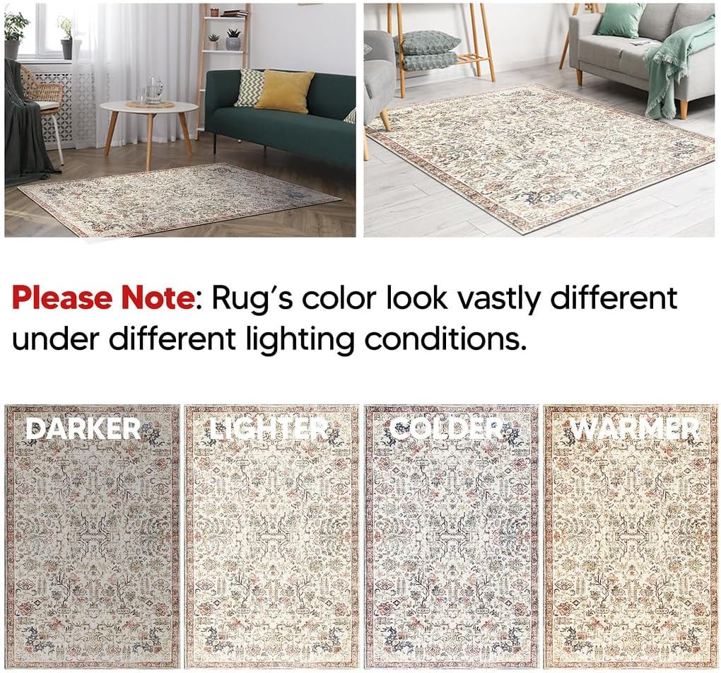 Keen Home Design 3x5 Rug - Machine Washable Entry Rug with Non-Slip Backing, Ideal for Enteryway, Kitchen, Bathroom, Laundry Room - Vintage, Easy Clean, Durable, Low Pile Rug - (3' x 5')