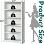 TVU 5-Shelf Wood Bookcase, 65 Inch Tall Bookshelf with Storage, Floor Standing Display Book Shelf，for Living Room Bedroom Study Office，Antique White