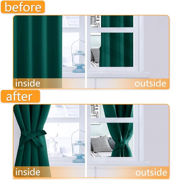 Short Blackout Curtains for Bedroom, Hunter Green, 38 x 45 Inch | Thermal - Image 4