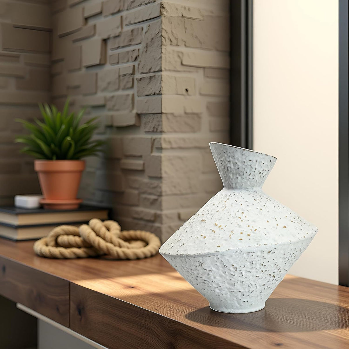 Cast Iron Decorative Vase, Dried Flower Rustic Vases, Wabi Sabi Vase for Modern Home Decor, Living Room, Shelf Decor, Enterway, Wedding, Office, Table, Bedroom, Kitchen, 8.86" H (White)