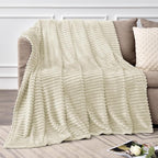 BEDELITE Ribbed Jacquard Beige Fleece Throw Blanket - Image 2