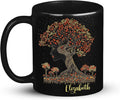 Custom Name Coffee Mug 11oz 15oz, Unique Nature Inspired Coffee Cup for Women, Personalized Vibrant Nature Themed Black Cup, Artistic Tree Ceramic Mug, Gifts for Women's Day