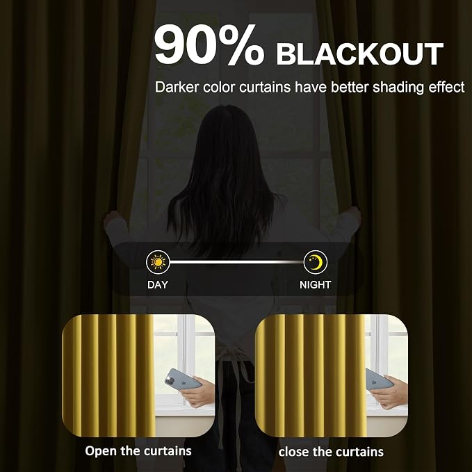 Yellow Pinch Pleated Curtains 84 Inch Length 2 Panels Set Noise Cancelling - Image 3