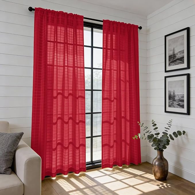 SpaceDresser Check Sheer Curtains 54 Inches Long - Image 6