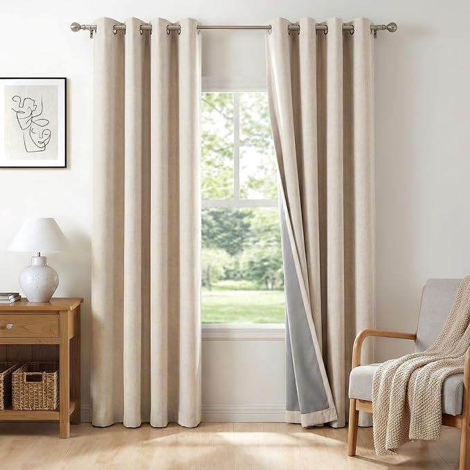 100% Blackout Linen Textured Curtains 63 Inch Long, Oatmeal | 100% Blackout by 100BlackoutShield
