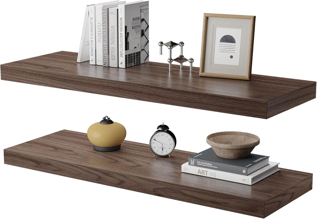 Large Floating Shelves for Wall Set of 2 Wooden Wall Shelves 30 in x 12.75 in x 2 in Room Decor Long Shelf with Invisible Wall Mount Bracket for Bedroom Kitchen Living Room Walnut