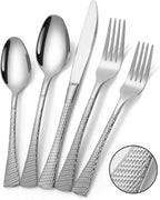 Hammered Silverware Set,20 Piece Modern Flatware Set Service for 4,Mirror Polished Stainless Steel Cutlery Set Utensil Set Tableware Set,Kitchen Knives Forks Spoons Set,Dishwasher Safe