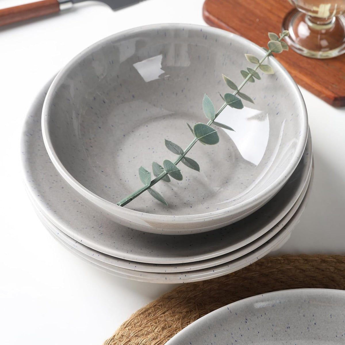 CQN&ZXD Ceramic Plates and Bowls Sets, 12 Pieces, Hand-Crafted Dishes set for 4 with Gradient Reactive-Glaze, Microwave & Dishwasher Safe Dinnerware Sets, Modern Style, Velvet Grey & Meteor Blue