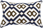 Alysheer Embroidered Lumbar Decorative Throw Pillow Cover 12"x 20", Classic Boho Geometric Embroidery Pattern Cotton Rectangular Cushion Case for Sofa Couch Living Room Bedroom(Blue Brown)
