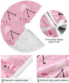 Christmas Pink Flamingo Tree Skirt, Seasonal Tree Mat Holiday Party Supplies Ornaments Indoor Outdoor Decorations for Tabletop Trees 35.4 Inches