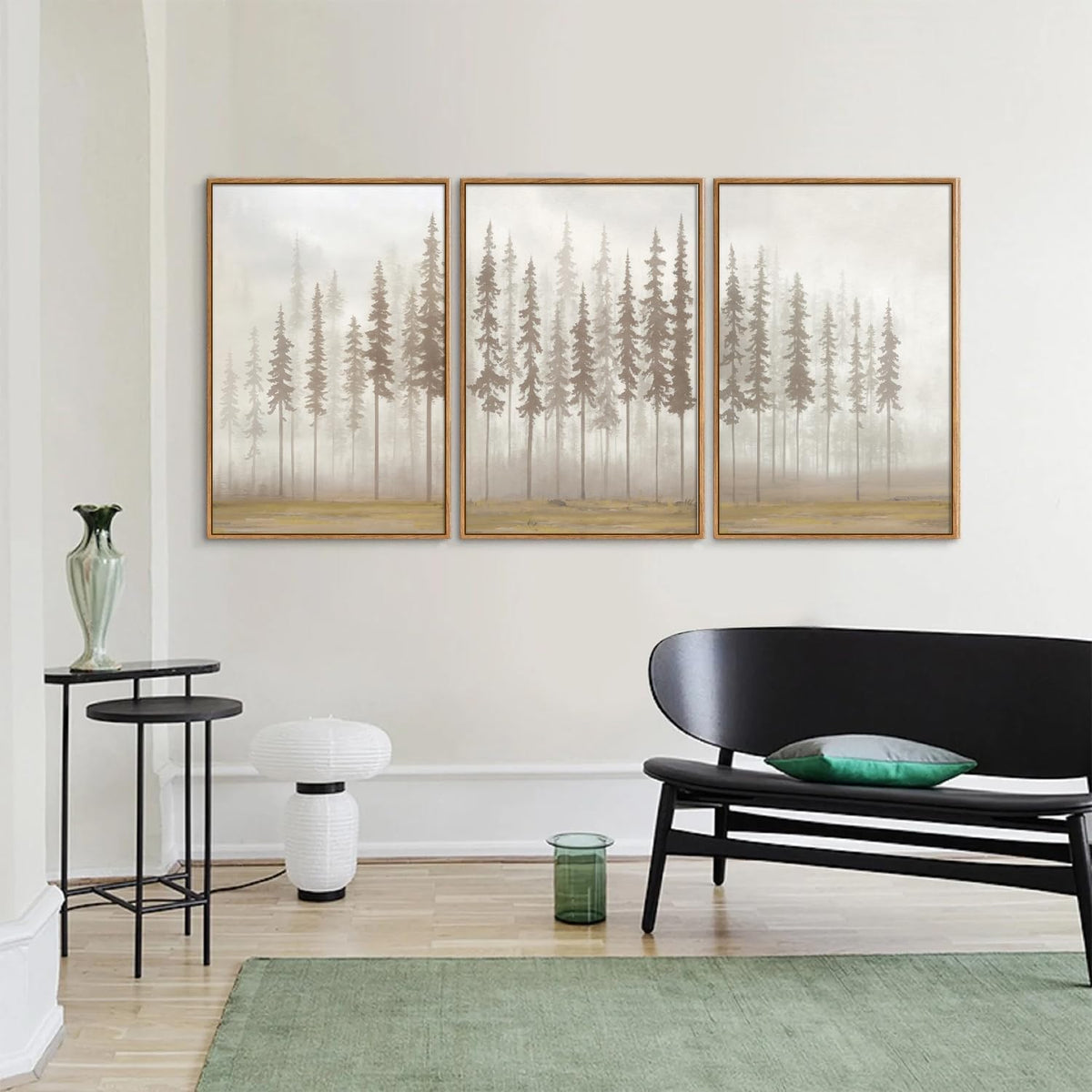 SIGNINART Large Pine Tree Framed Canvas Wall Art Set, Foggy Forest Landscape Wall Decor, Modern Beige Nature Artwork, Misty Forest Wall Painting for Living Room, Bedroom,Office 16 x24 x3