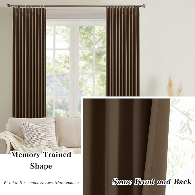 Brown Blackout Curtains 120 Inches Long 10 feet Tall, Extra Long Pinch Pleats - Image 6