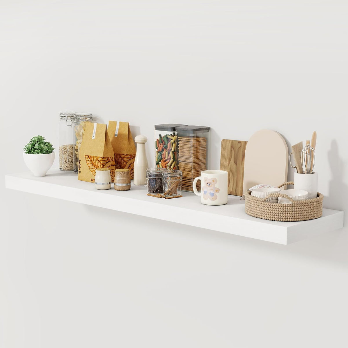Fun Memories White Floating Shelves 55 Inch Long, 12 Inch Deep Floating Shelves for Wall, 55 x 12 Large Wall Shelf for Fireplace Mantel, 2 Inch Thick Storage Shelves for Living Room, Bedroom, 1 Pack