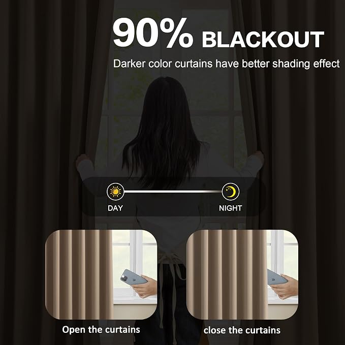 Cappuccino Pinch Pleated 72 Inch Wide Curtains 72 x 84, Thermal Insulated Noise - Image 3
