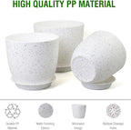 Large Flower Pots 12/10/9 inch, Set of 3 Modern Decorative Plastic Planters with Drainage Holes and Saucers for Garden House Plants, Plant Pots for Indoor Outdoor Plants, Speckled White