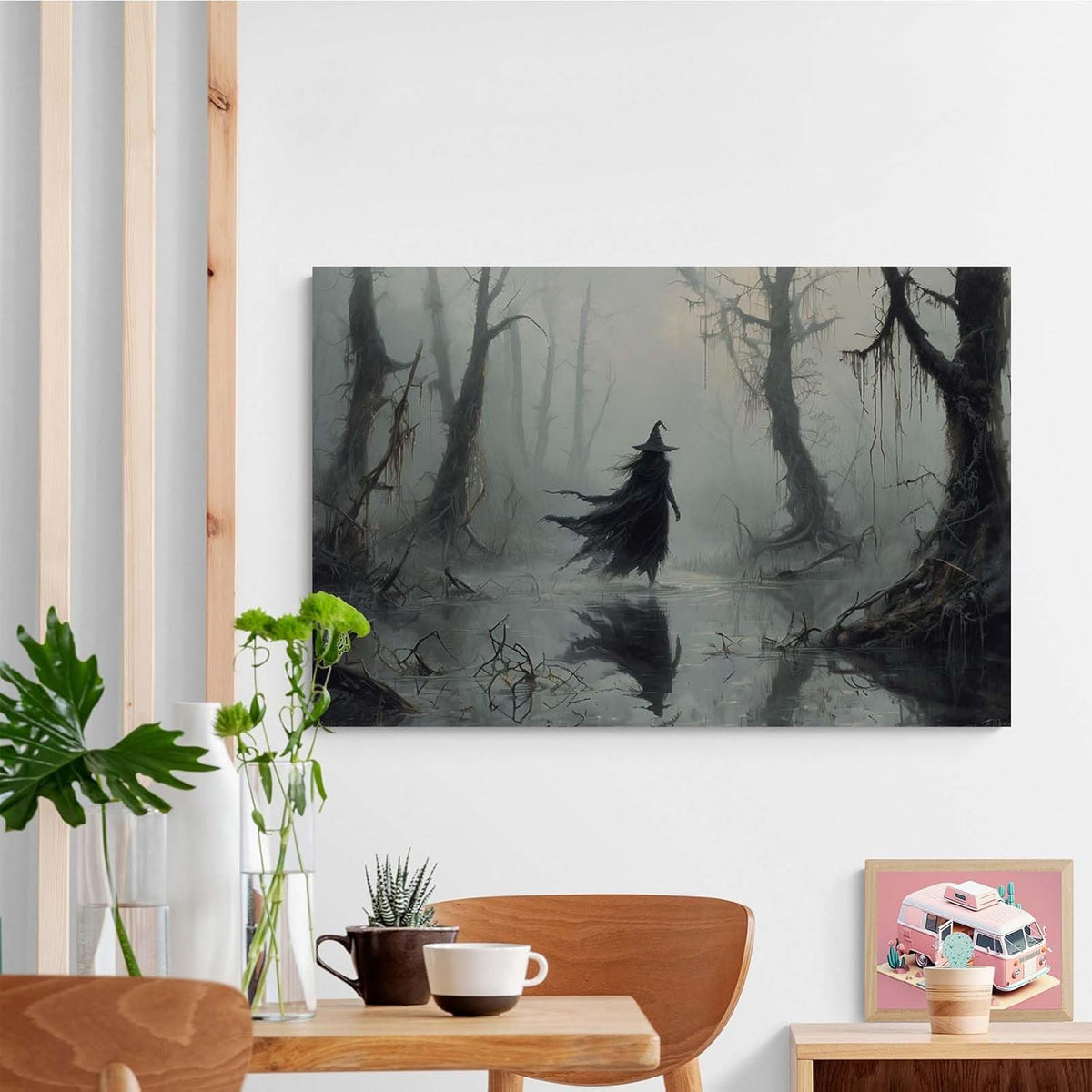 JFHCQJPK Vintage rustic swamp witch poster dark moody wall art gothic horror season halloween print for home decor retro dark moody painting8x12in Frameless