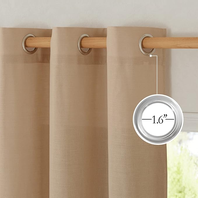 NICETOWN Camel Thick Linen Curtains 72" Length, Grommet Privacy Window - Image 2
