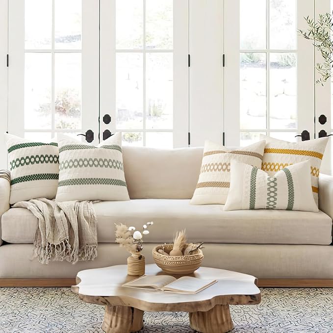 MIULEE Set of 2 Sage Green Boho Decorative Pillow Covers 24x24 Inch | Farmhouse - Image 3