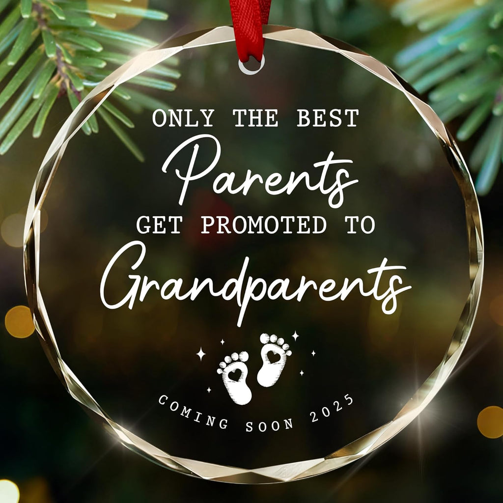 OASSIE Pregnancy Announcement for Grandparents - Christmas Ornaments 2025, Promoted to Grandpa, Grandma, First Time Grandma, Grandpa Gifts for Grandparents - Christmas Decorations Glass Ornaments
