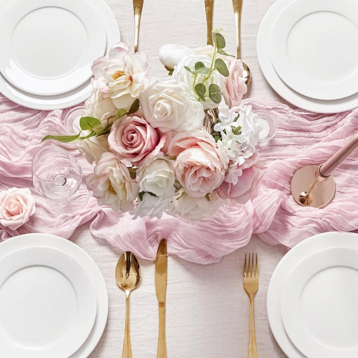 Sioloc 5 Pack Light Pink Cheesecloth Table Runner Fall Autumn Decor for Home 10ft Table Cloth for Tea Wedding Birthday Party Baby Bridal Shower Halloween Thanksgiving