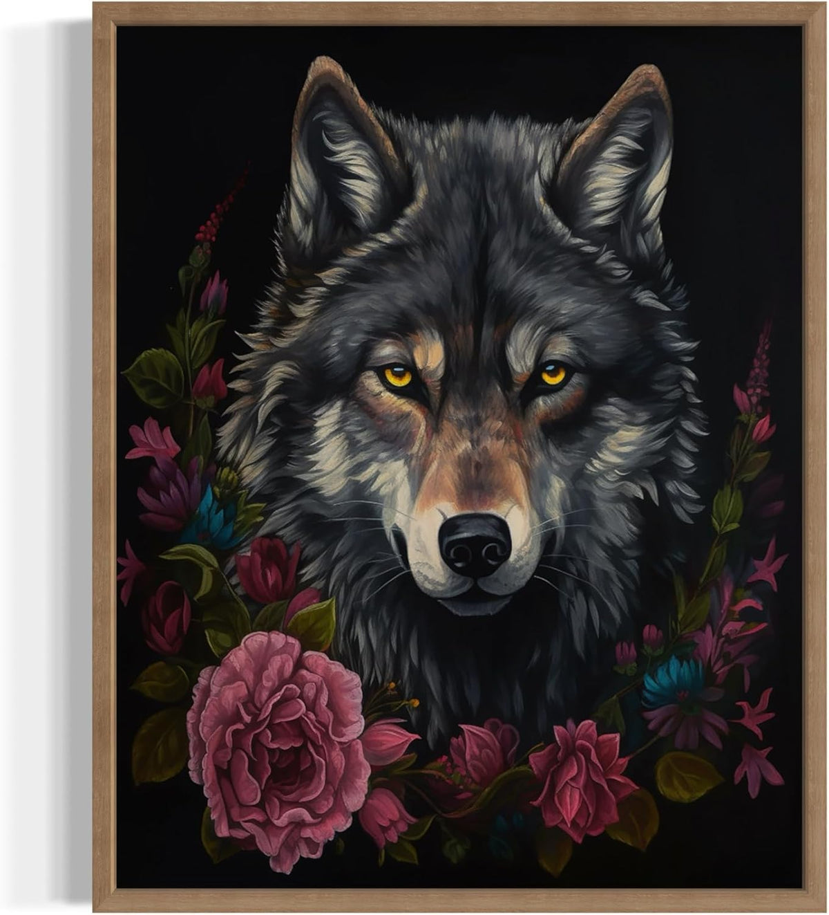 Vintage Wolf Poster Art Print, Halloween Scary Wall Art Academia Spooky Painting Decoration for Horror Prints, Gothic Posters Bedroom Decor 89 (Vintage Wolf, 8 x 10 inches, Wood Frame)