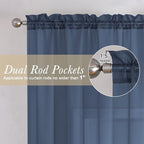 Volie Sheer Curtains Blue Tiers 36 Inches Long 2 Pieces Set, Gauzy Solid Window - Image 2