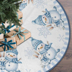 Christmas Tree Skirt 48 inches Blue Snowman Christmas Tree Skirt Mat Farmhouse Xmas Ornaments Decorations for Christmas Holiday Party (Blue, 48in)