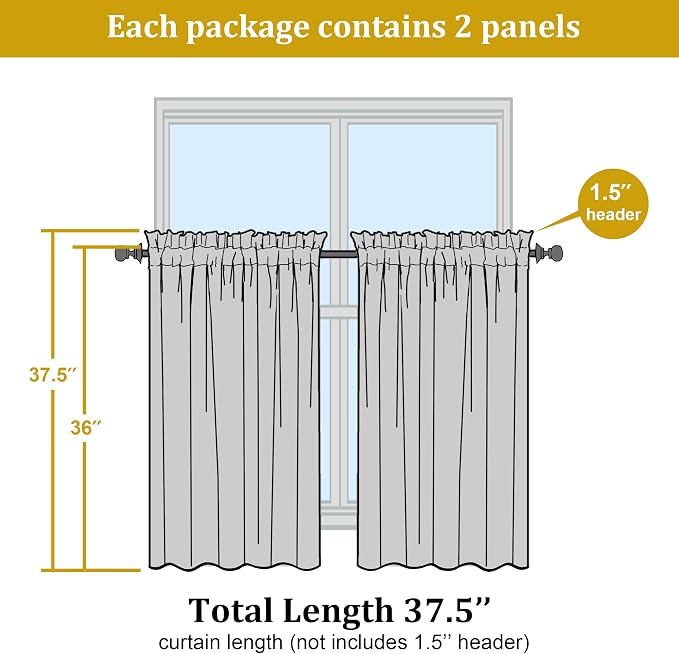 Short Aqua Sheer Curtains 36 Inch Length 2 Panels Set, Kitchen Tiers Curtains - Image 2