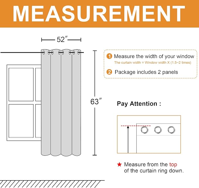 Blackout Curtains for Bedroom, 52 x 63 Inches Length, Light Grey | Thermal - Image 7