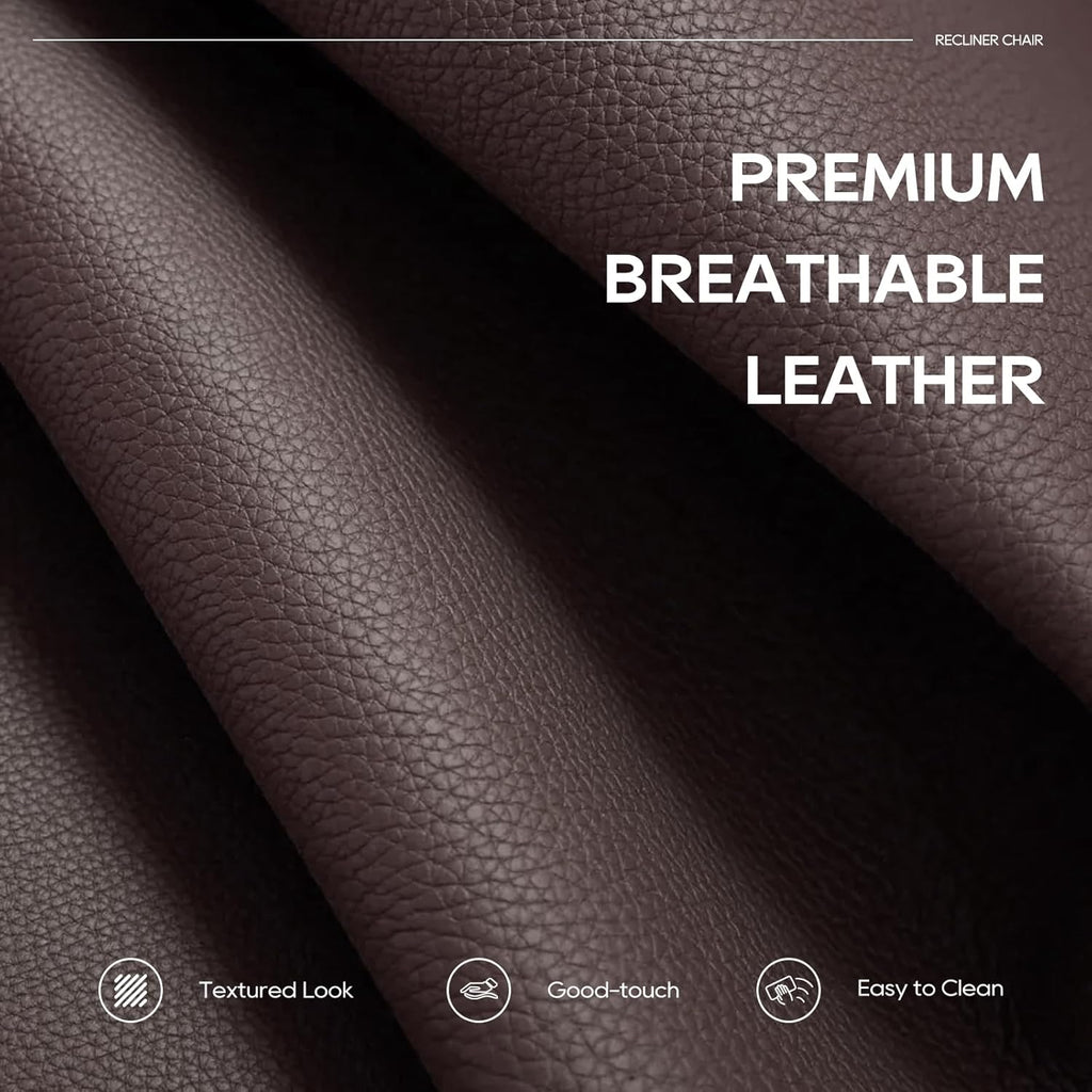 COLAMY Oversized Leather Recliner Chair, 360°Swivel Rocking Manual Recliner with Thick Cushioned Padding Backrest and Wide Seat - Darkbrown