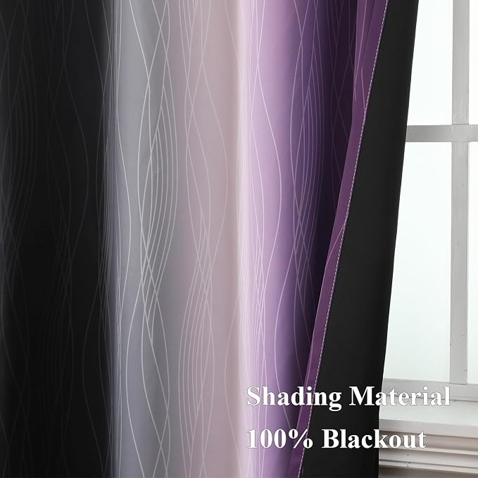 Black and Purple Ombre Blackout Curtains 90 Inch Length | Room Darkening - Image 5