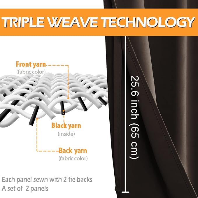 Blackout Curtains for Bedroom, 2 Drape Panels, 42 x 54 Inch | Thermal Insulated - Image 3