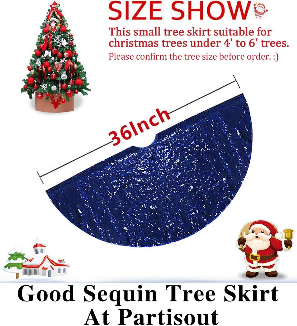 Partisout Sequin Glitter Tree Skirt Christmas Glitter Skirts Colorful Spakle Decor for Halloween (36,Navy Blue)