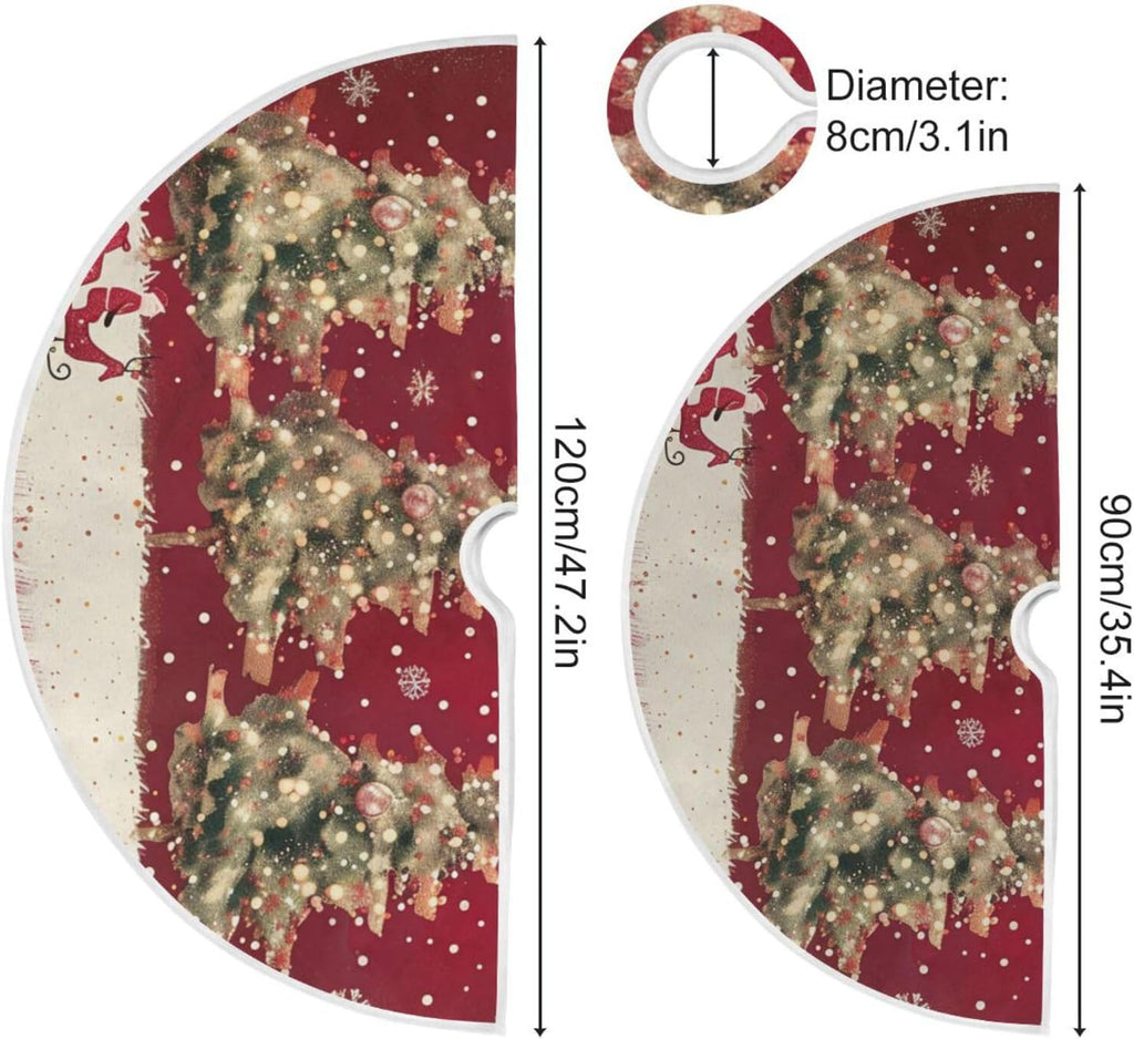 48 Inch Christmas Tree Skirt With Reindeer - Xmas Tree Mat for New Year Party Decorations