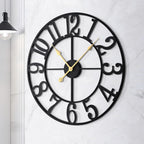 LEIKE Large Wall Clock, 24" Silent Non-Ticking, Battery Operated, Oversized, Decorative Retro Black Metal Clock for Living Room,Farmhouse, Dinner Room,Indoor, Outdoor Decor(60cm, Black Arabic Number)