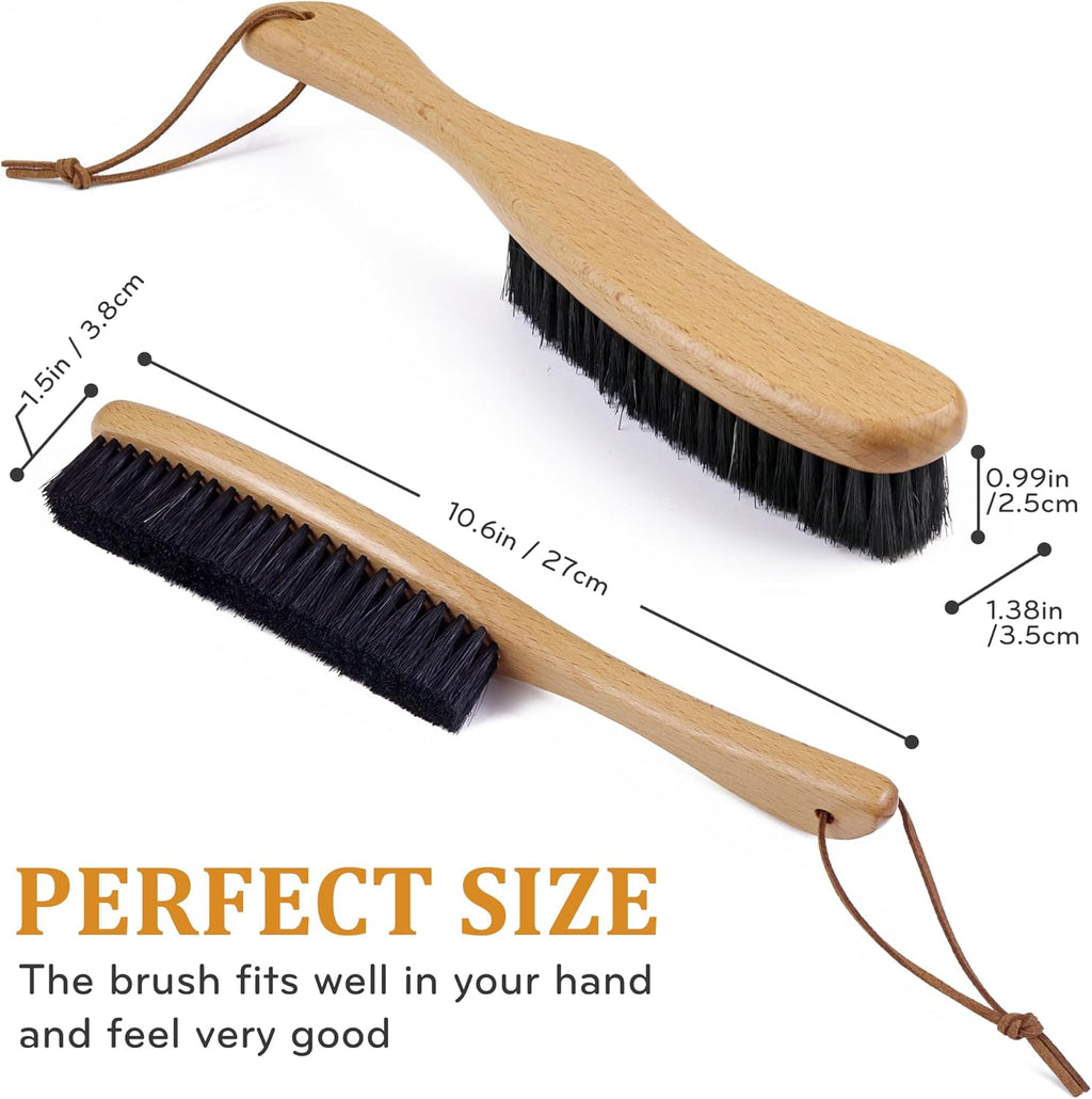 TAKAVU Clothes Brush Hat Brush, Black Boar Bristle Lint Brush with Large Beech Wood Handle - Perfect for Pet Hair, Suits, Velvet, Cashmere, Wool, Suede, Shoe - Effective Lint Remover