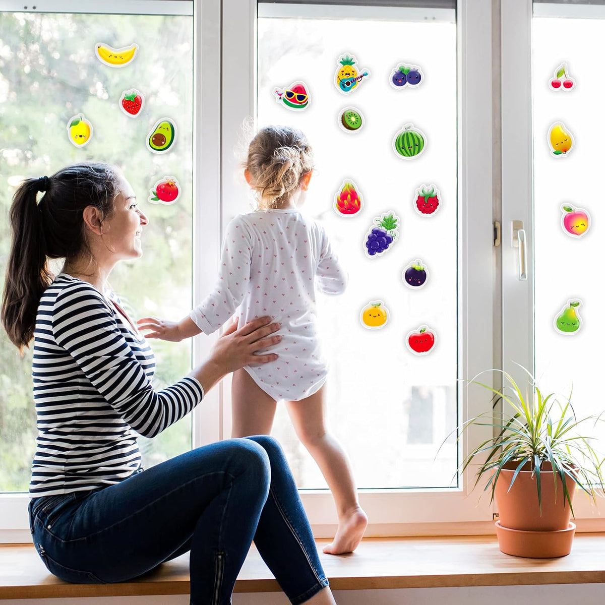 20 PCS Fruits Thick Gel Clings Fruits Window Gel Clings Decals Stickers for Kids Toddlers and Adults Home Airplane Classroom Nursery Party Supplies Decorations Removable and Reusable