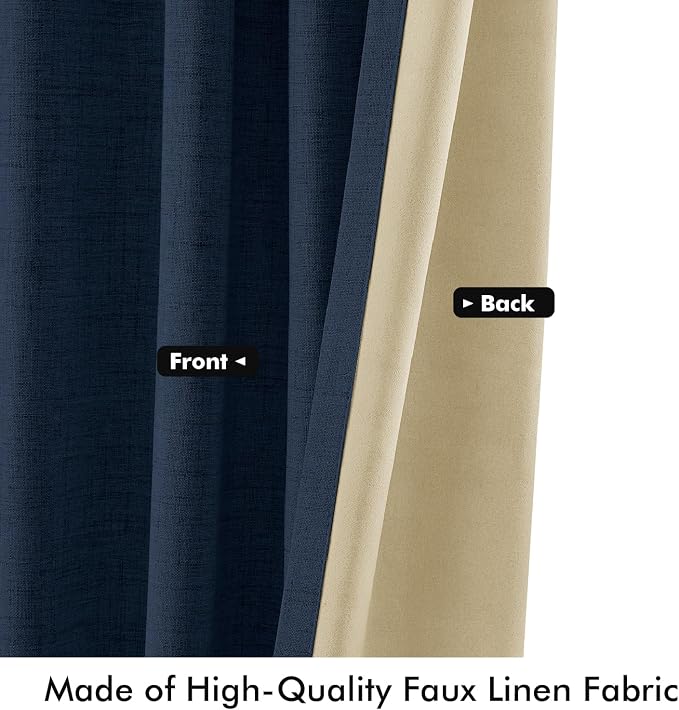 MIULEE 100% Blackout Linen Curtains 42 x 84 Inch Midnight Blue 2 Panels | - Image 6