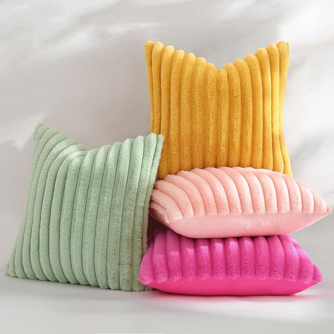 decorUhome Fall Faux Fur Throw Pillow Covers 22x22 Set of 2 Sage Green | - Image 5