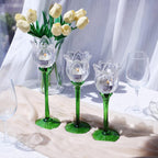 VOHO Tulips Glass Clear Candle Holder Decor for Home Living Room, 3pcs Varying Heights Tealight Candle Holder Wedding Centerpieces for Tables, White Flower Tall Votive Candle Holders Gifts for Friends