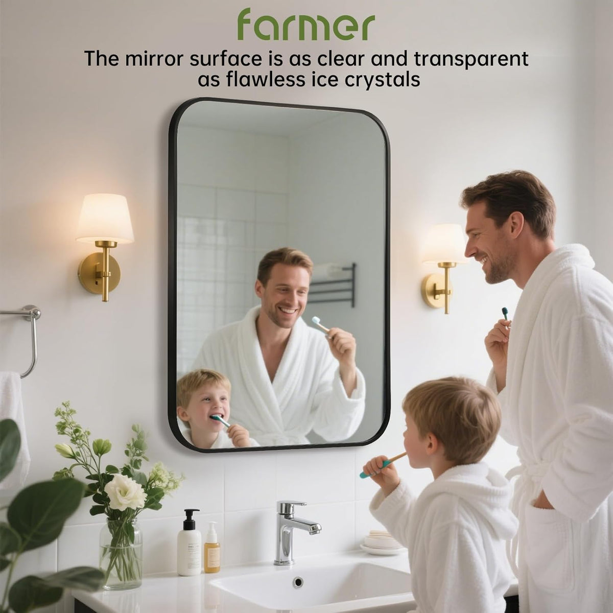 FARMER 20x28 Inch Black Bathroom Mirror, Rectangle Vanity Mirror, Brushed Mirrors for Wall, Metal Frame Hanging Mirror with Round Corner for Bedrooms, Entryways, Living Rooms, Horizontal/Vertical