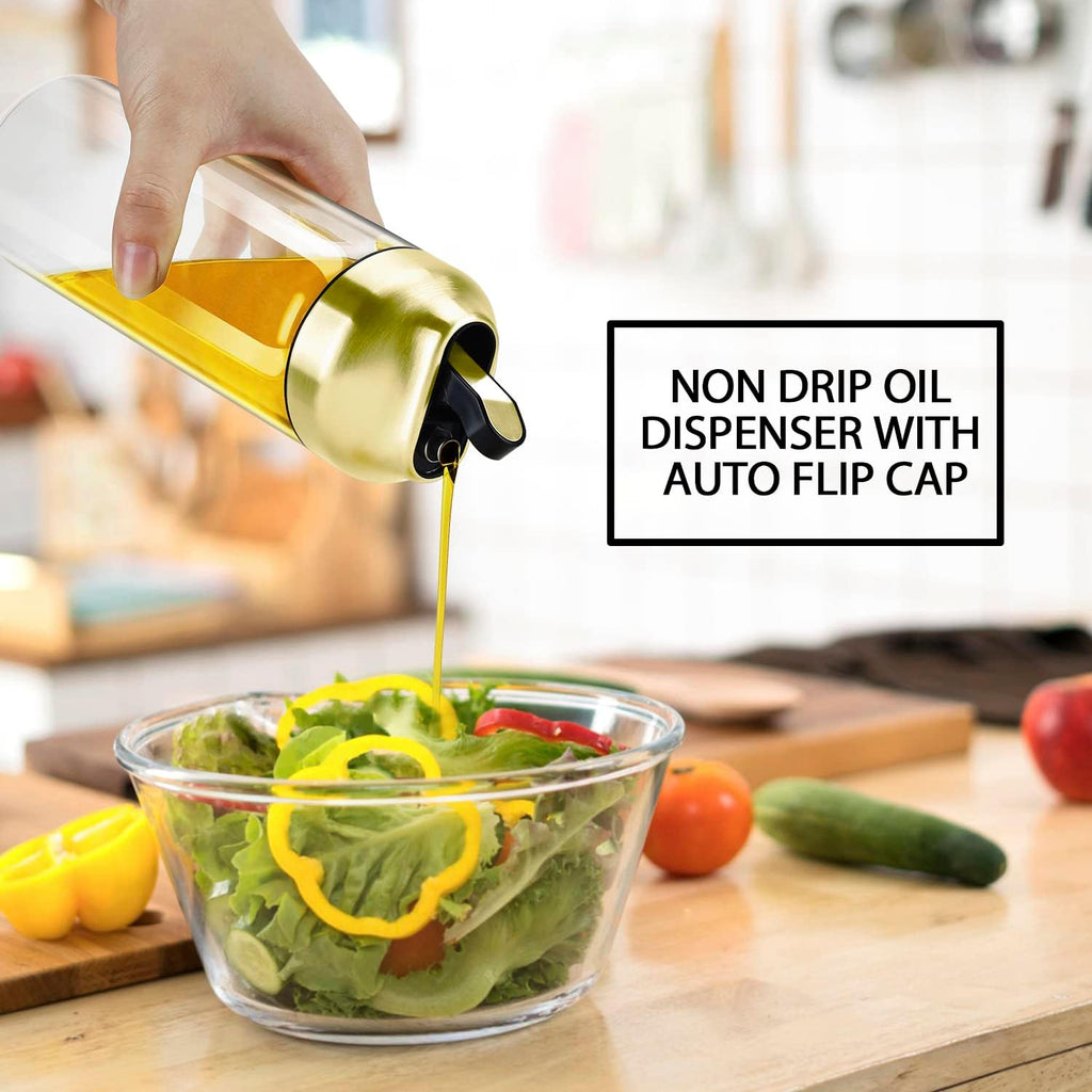 Aelga Gold Oil Dispenser - Gold Kitchen Accessories-Oil Dispenser Bottle for Kitchen with Stainless Steel Spout