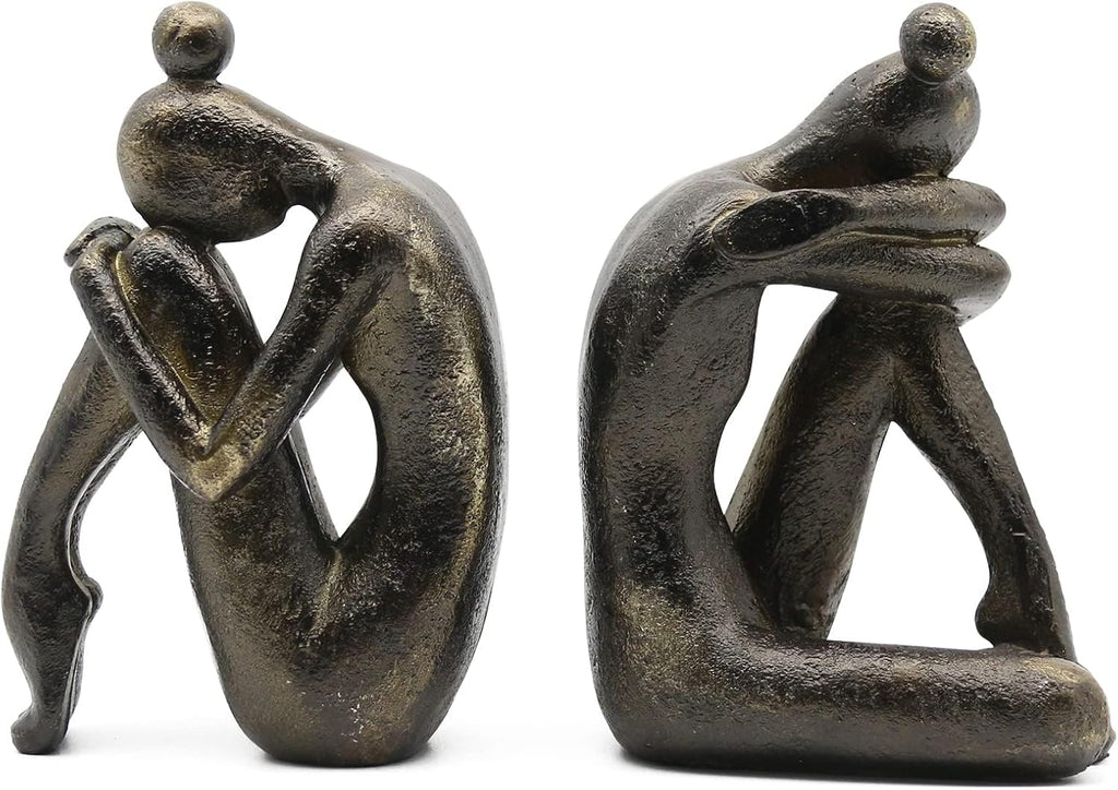 Lukitas Unique Decorative Girl Thinker Bookends, Non-Slip Book Holder, Home Office Bookshelf Decor, Creative Desktop Ornaments for Study Room Hotel Shelves, Resin, 1Pair/2Piece 6.5''