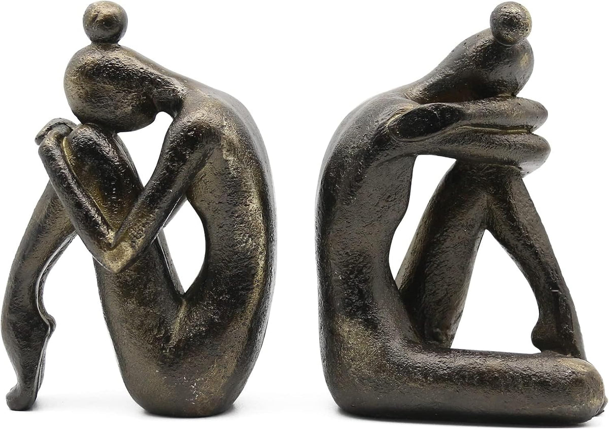 Lukitas Unique Decorative Girl Thinker Bookends, Non-Slip Book Holder, Home Office Bookshelf Decor, Creative Desktop Ornaments for Study Room Hotel Shelves, Resin, 1Pair/2Piece 6.5''