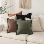 MIULEE Linen Fringe Decorative Fall Euro Pillow Covers Dark Coffee 22x22 | Set - Image 6