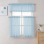 Chyhomenyc Sheer Sky Blue Tier Curtains 24 Inch Length, Small Window Curtains - Image 2