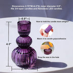 Woho Set of 6 Purple Taper Candle Holders 4.3" H for Halloween Decorations, Vintage Ribbed Glass Candlestick Holders for Wedding Table Centerpiece, Candle Sticks Holder Decor for Holiday Home Decor