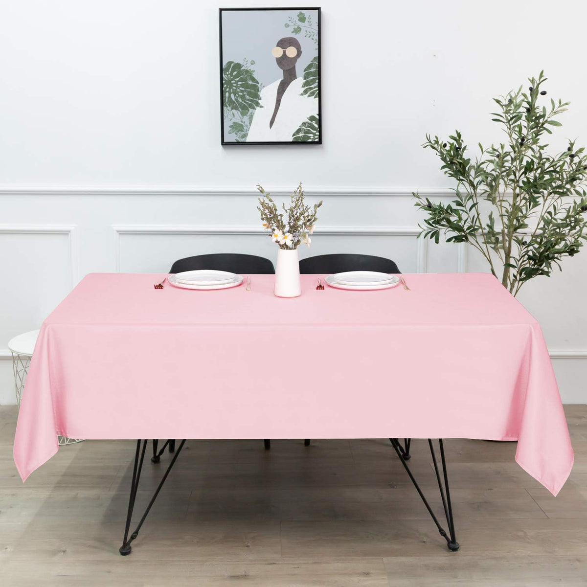 sancua Rectangle Tablecloth - 60 x 60 Inch - Stain and Wrinkle Resistant Washable Polyester Table Cloth, Decorative Fabric Table Cover for Dining Tables, Buffet Parties and Camping, Pink