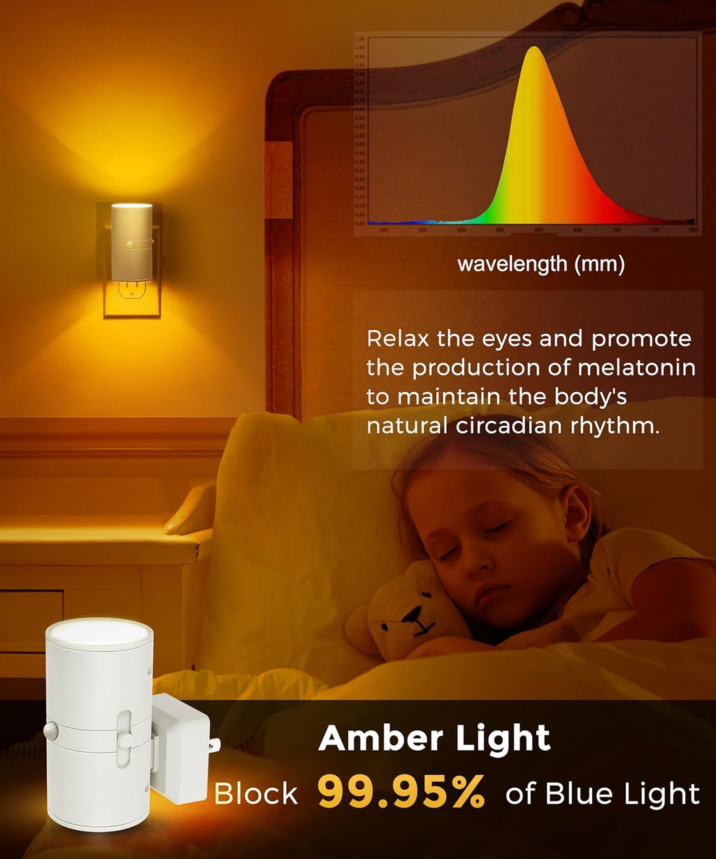 L LOHAS LED Motion Sensor Nightlight, Amber Night Light, [2 Pack] Motion Activated Night Light, Yellow Nightlights, Dimmable 0-100LM, Sleep Light for Bathroom Hallway Bedroom Stairway Kitchen