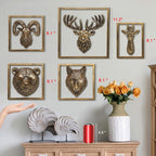JJALIGHTS Animal Heads Wall Decor Resin Animals Sculptures Head Wall Hanging Decoration Imitation Copper vintage Wall Sculpture for Living Room Bedroom Office(Bighorn,Includes Metal Frame)